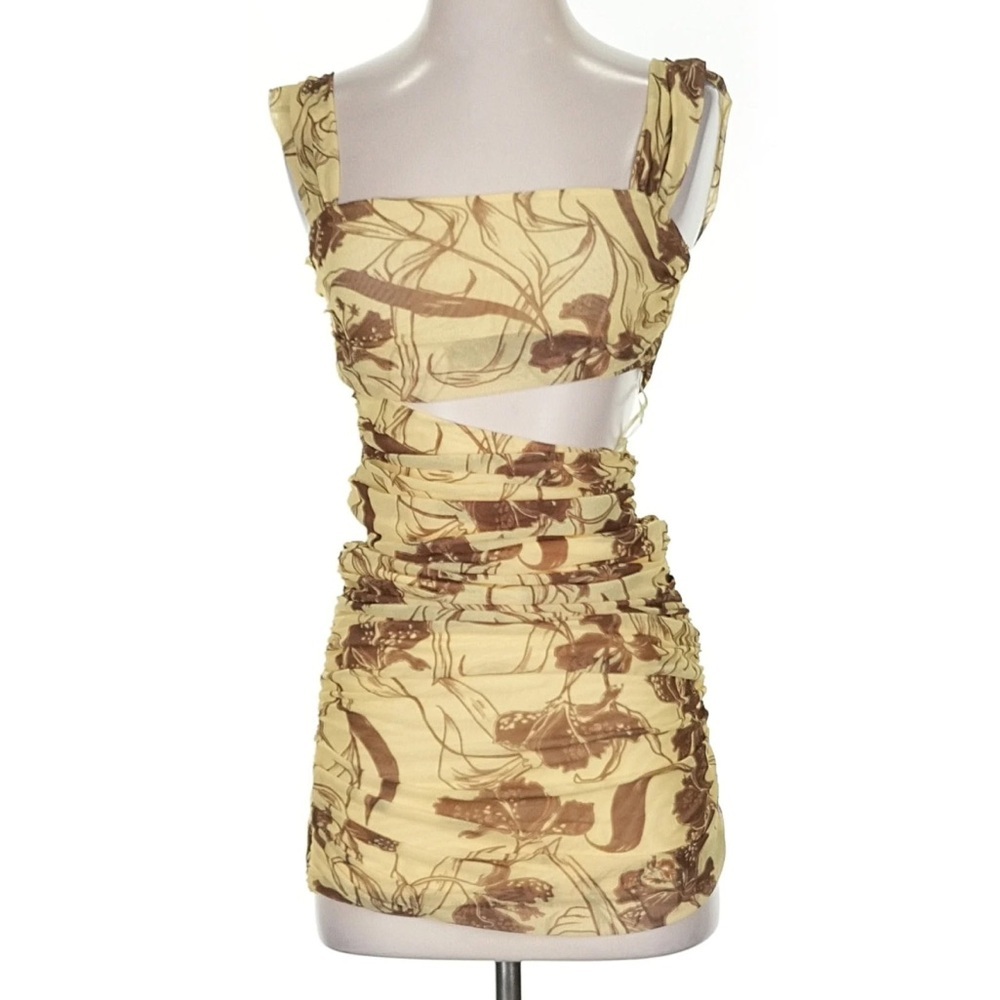 Zara Mesh Cutout Brown Floral Tulle Bodycon Blogger Favorite Women’s Small NWT - Picture 4 of 10